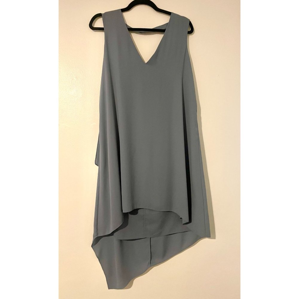 BCBGMAXAZRIA Dusty Blue Short Asymmetrical V-Neck Flowy Dress Size M